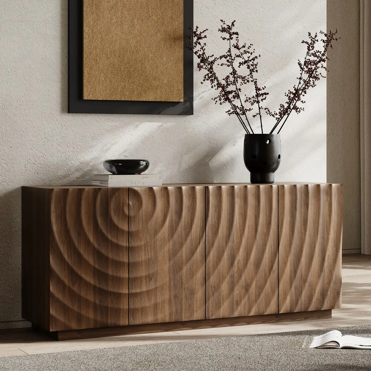 Buffet Cabinet with Storage , 4 Doors Modern Accent Storage Sideboard, Luxurious