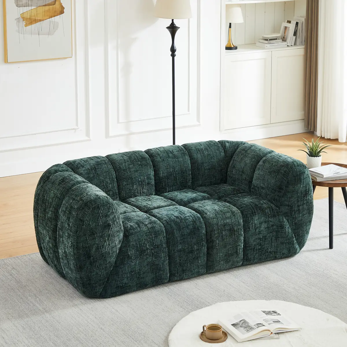 Chenille Pure Foam Sofa, Modern Quilted Cloud Sofa, Deep-Seat Chenille Pure
