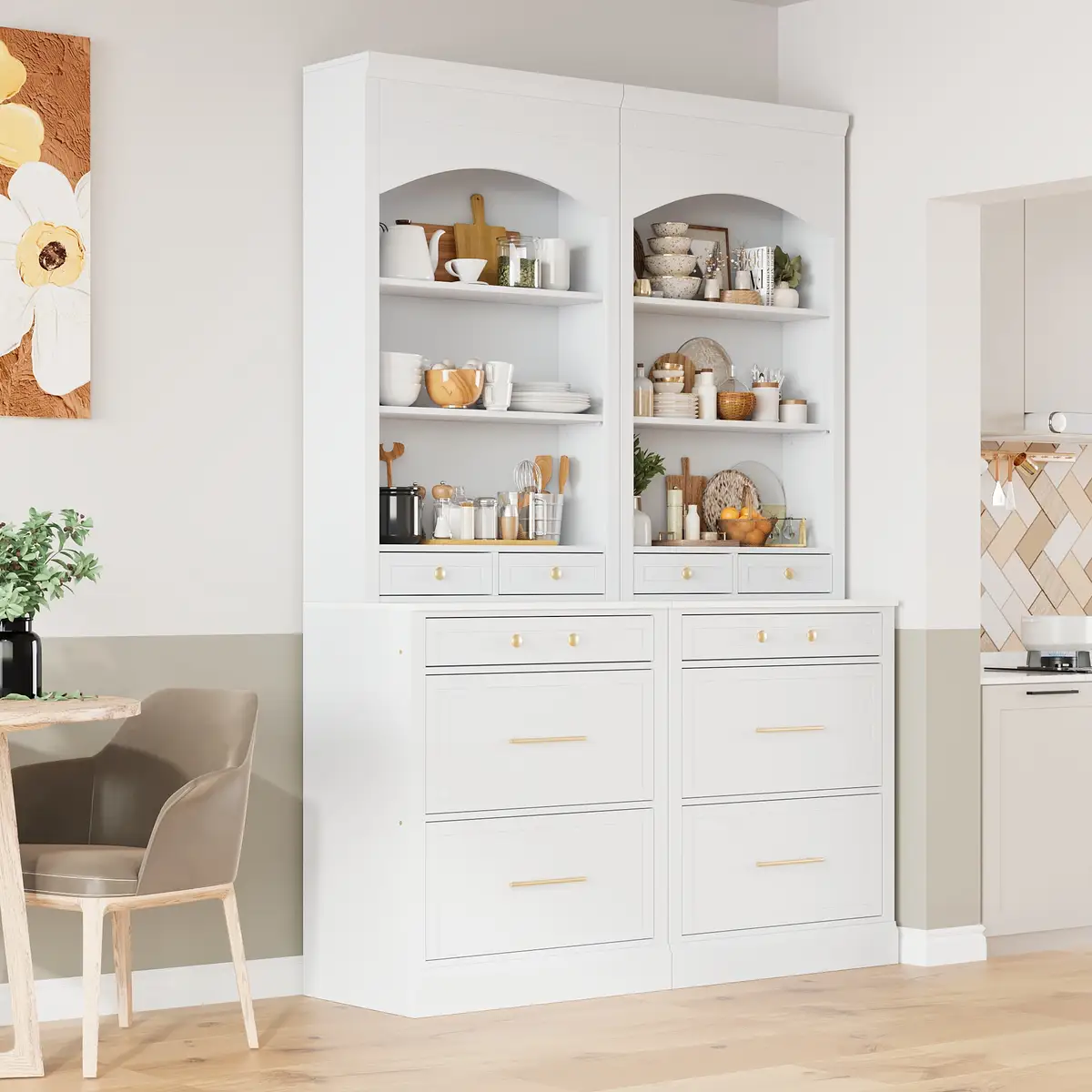 Modern 83.7inch High Kitchen Pantry, Freestanding Tall Kitchen Hutch with Faux