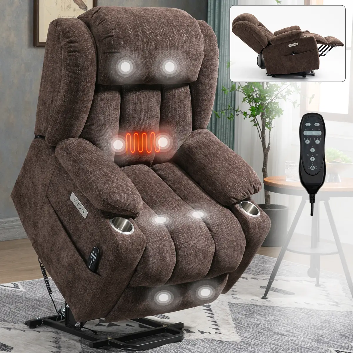 Up to 350 LBS Chenille Power Lift Recliner Chair, Heavy Duty Motion Mechanism