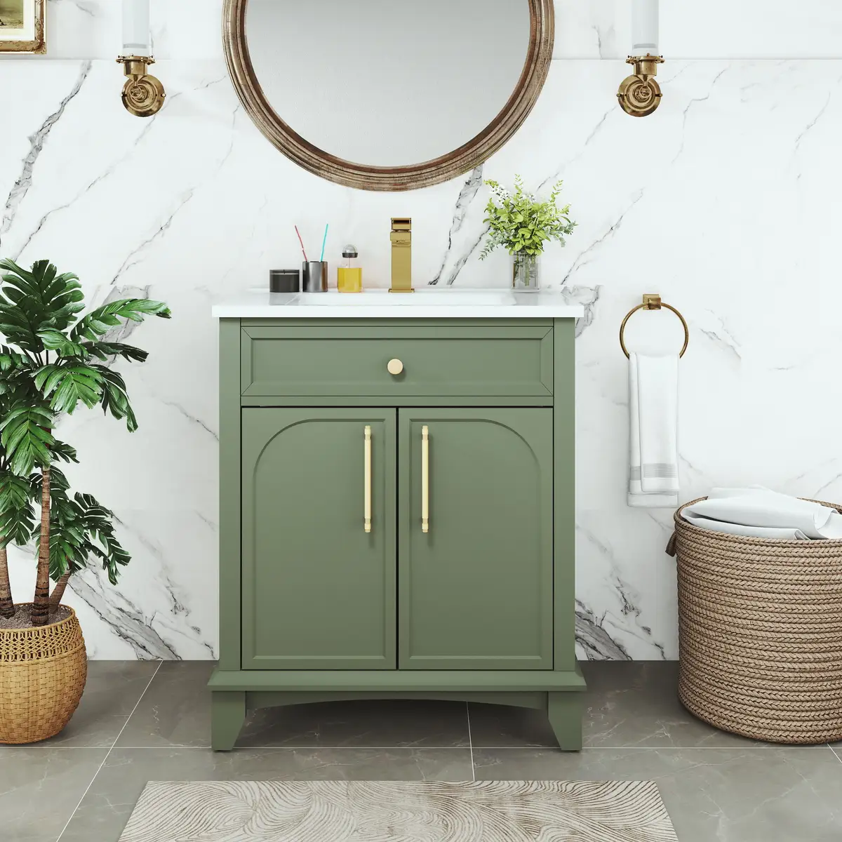 27.8" Modern Bathroom Vanity Sink Combo with Painted Surface, Mid-Century