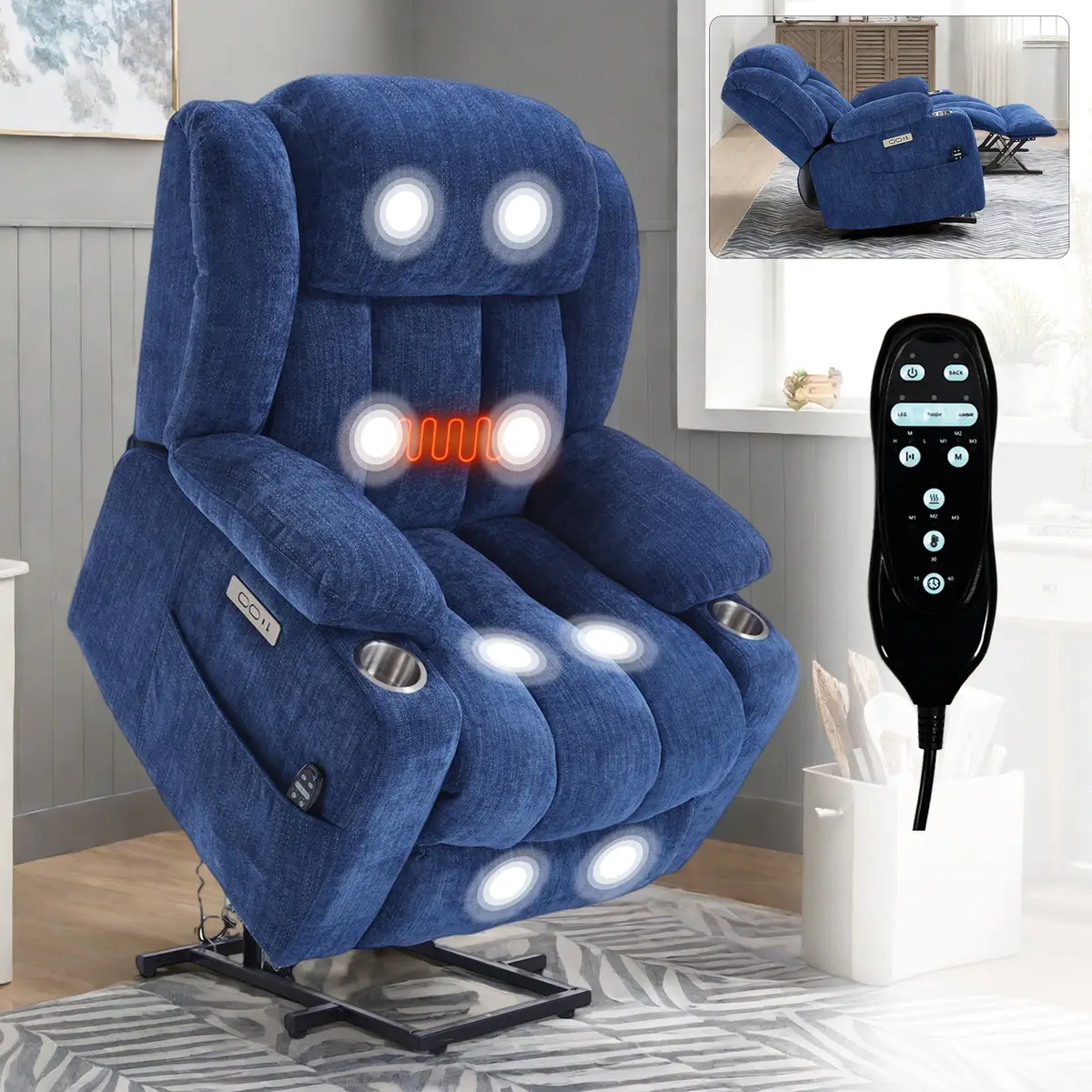 Up to 350 LBS Chenille Power Lift Recliner Chair, Heavy Duty Motion Mechanism