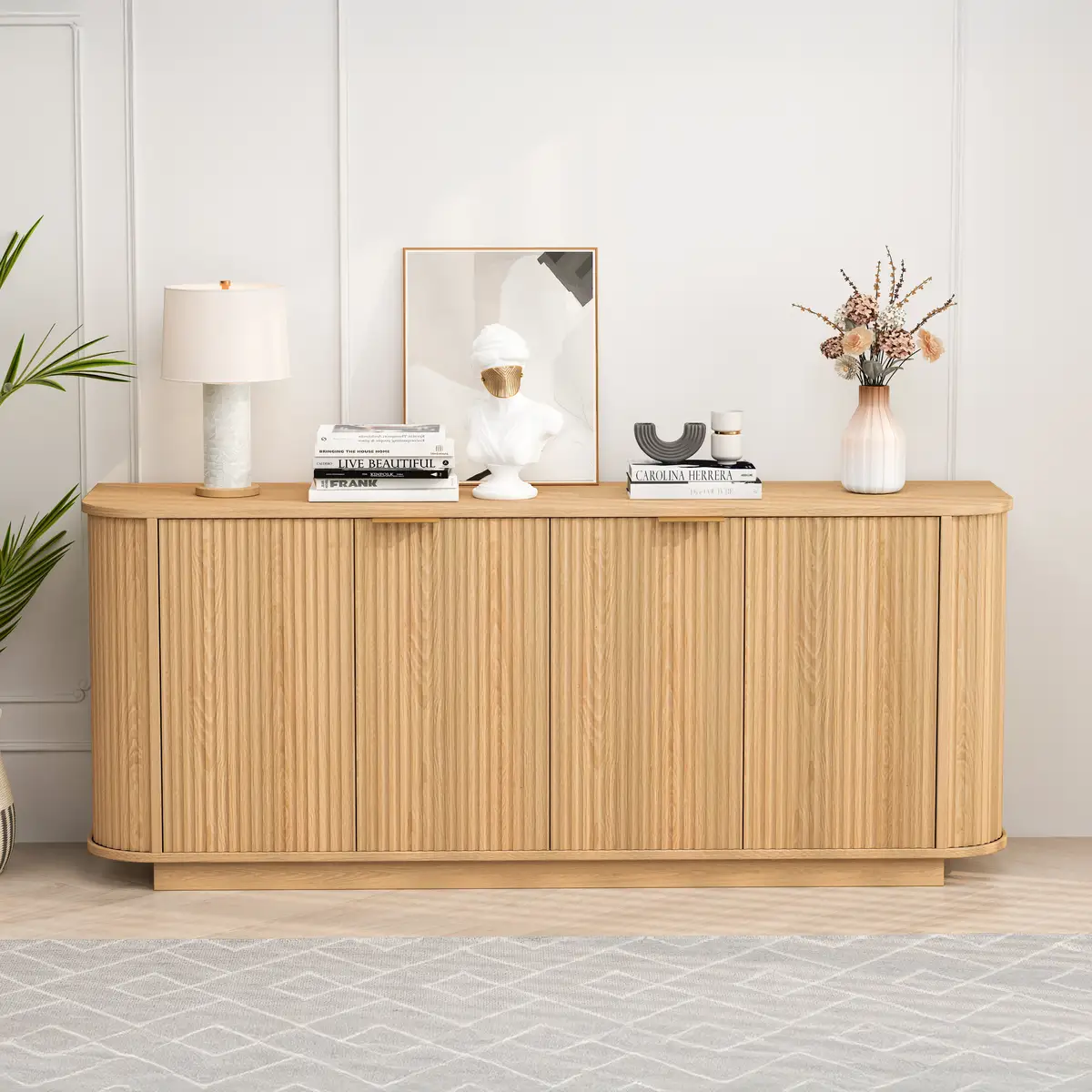 63 " Wavy Storage Sideboard, Double-Door Buffet Cabinet with Adjustable