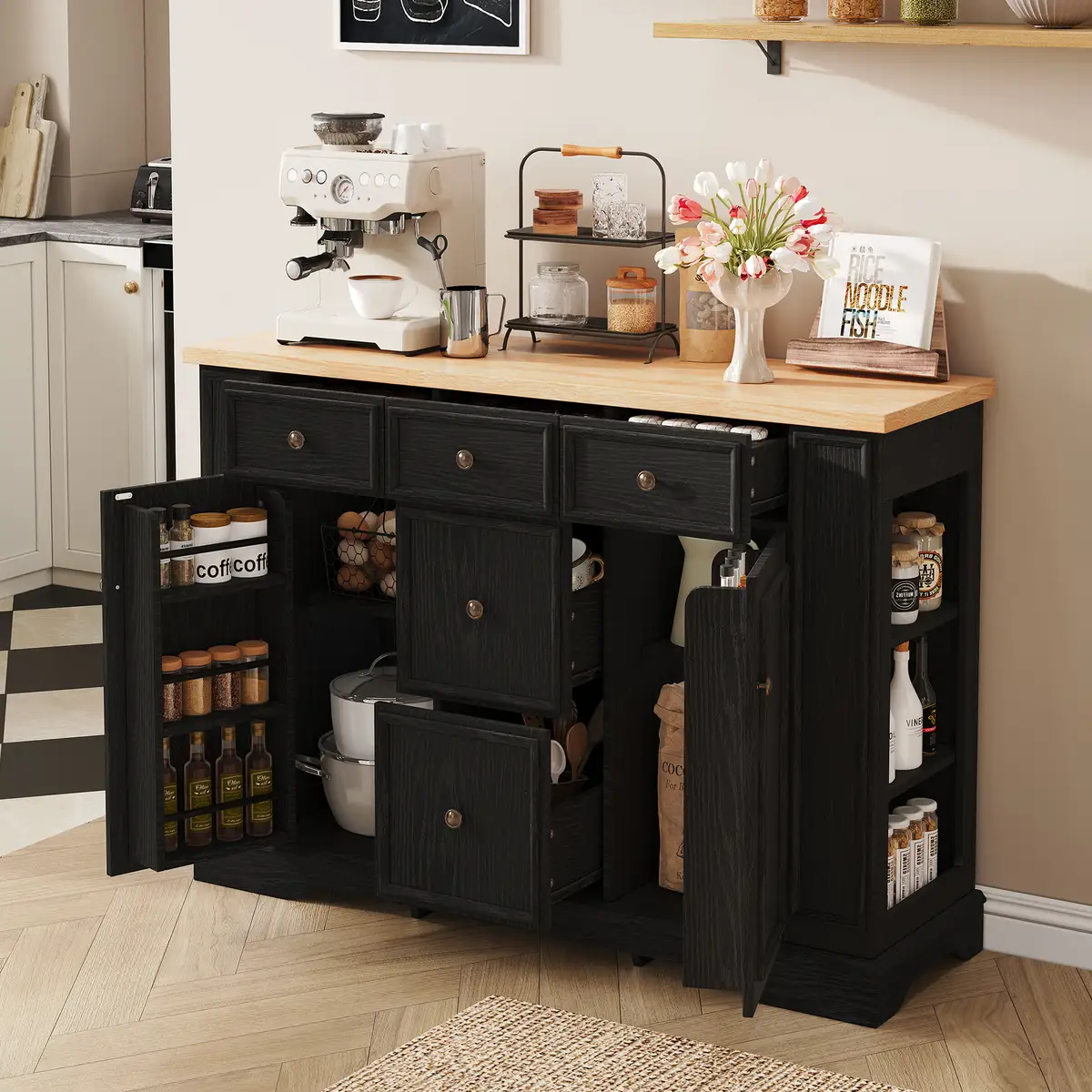 Sideboard Buffet Cabinet with Storage, Kitchen Console Table with 5 Drawers