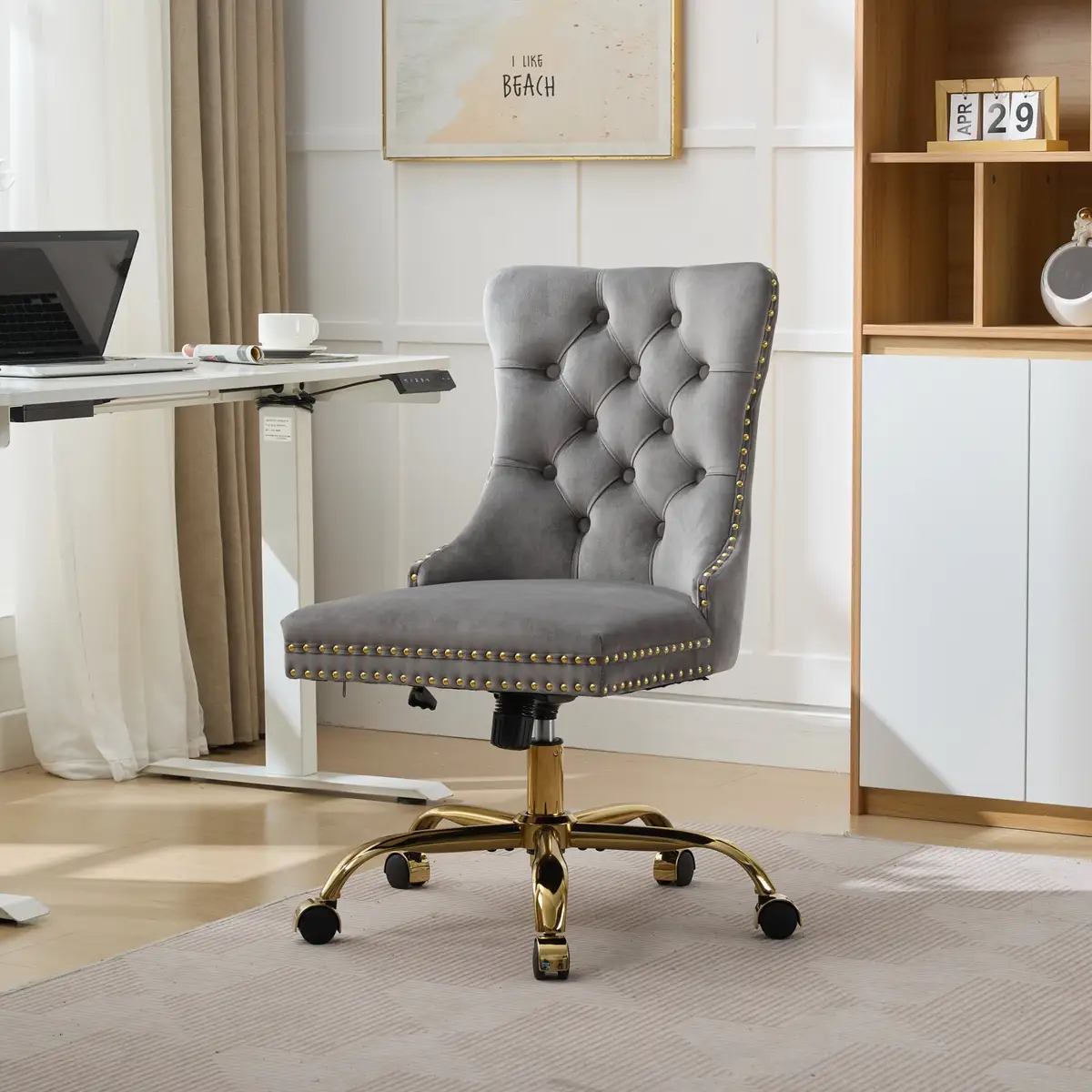 A&A Furniture Office Chair, Modern Velvet Upholstered Tufted Button Home Office
