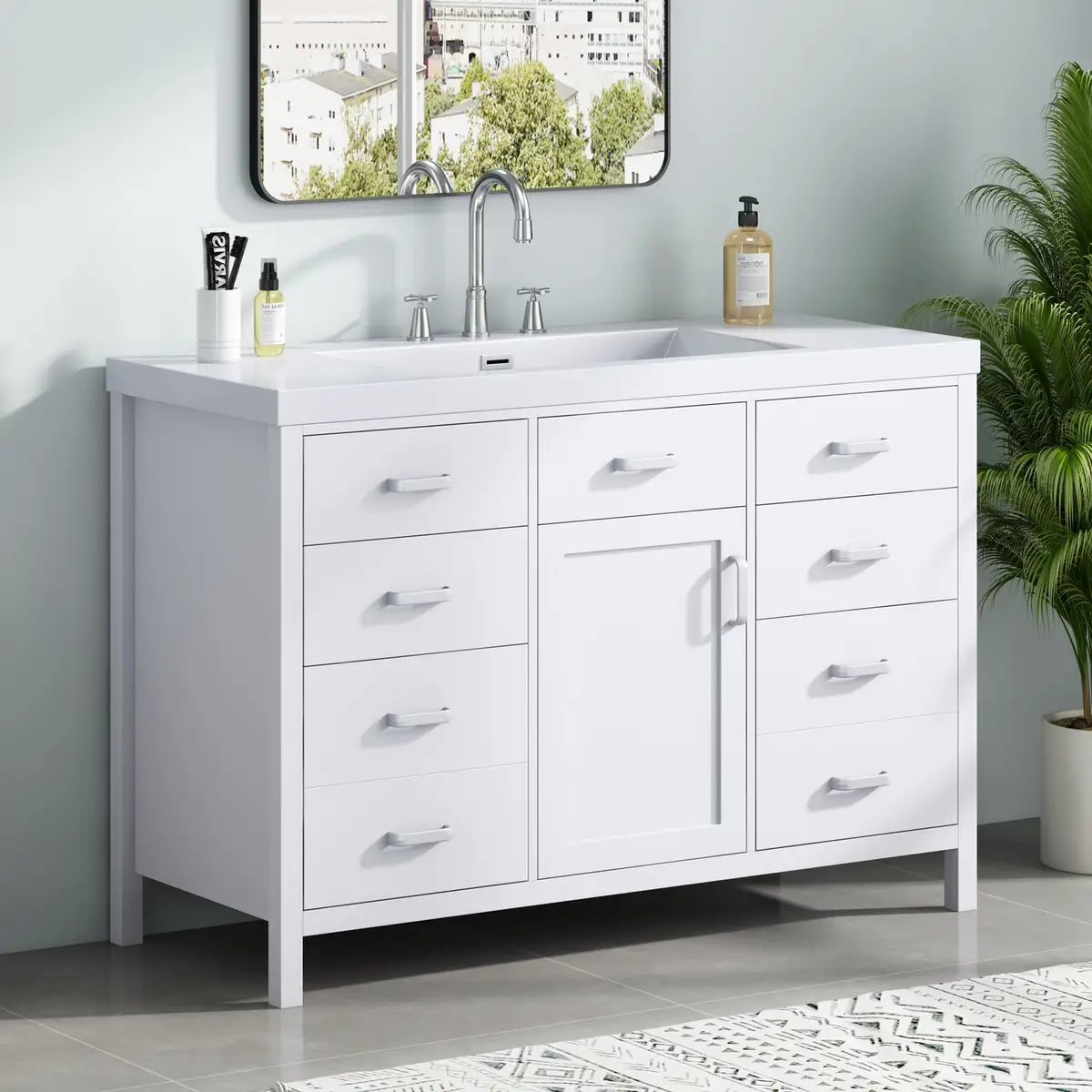47.25" Bathroom Vanity with Resin Sink, Soft‑Close Single Door & 6 Drawers