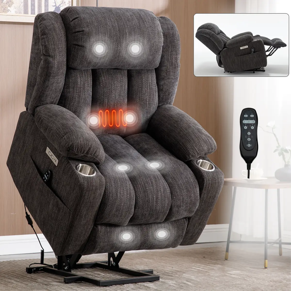 Up to 350 LBS Chenille Power Lift Recliner Chair, Heavy Duty Motion Mechanism