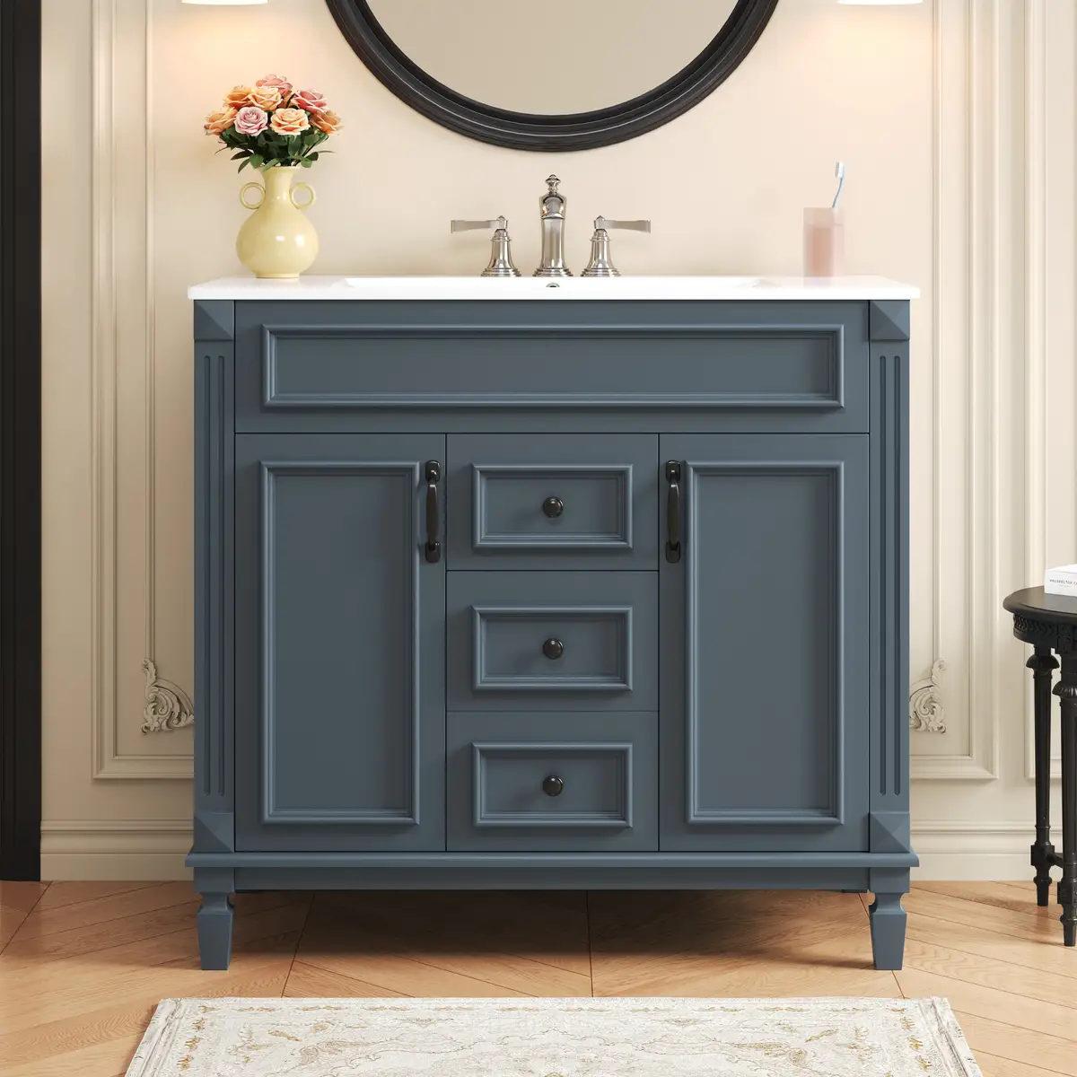 36'' Bathroom Vanity with Top Sink, Modern Bathroom Storage Cabinet with 2 Soft