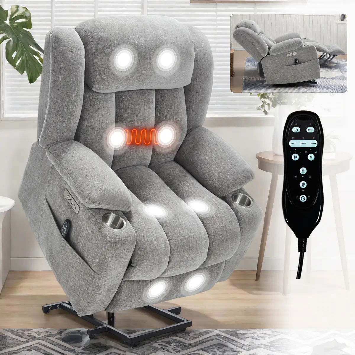 Up to 350 LBS Chenille Power Lift Recliner Chair, Heavy Duty Motion Mechanism