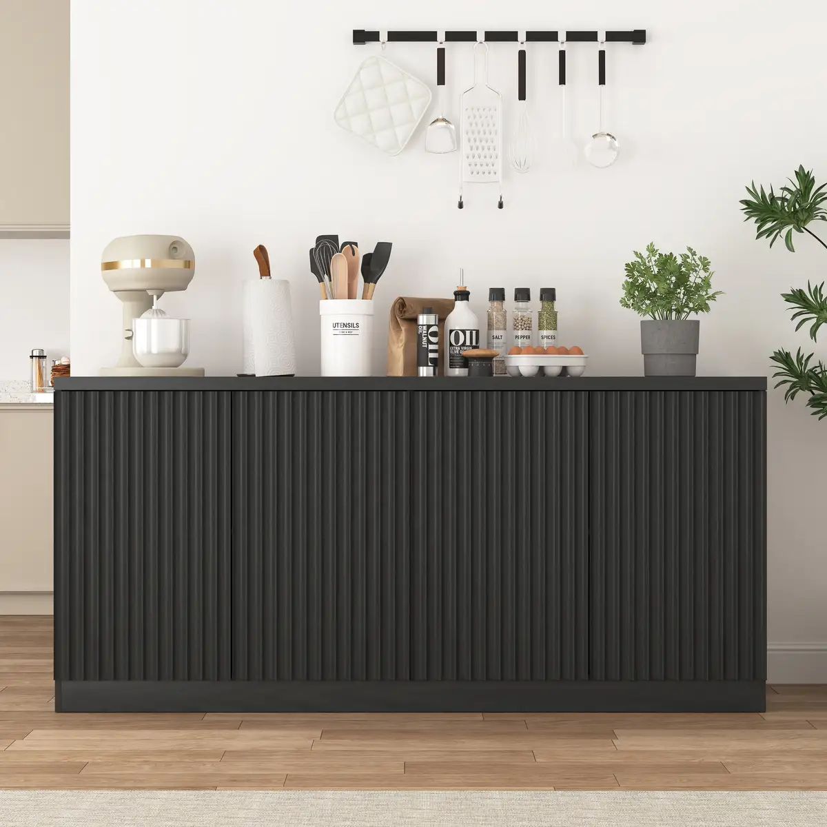 Black Buffet Cabinet with Storage, 62.60" Sideboard Cabinet with 4 Doors