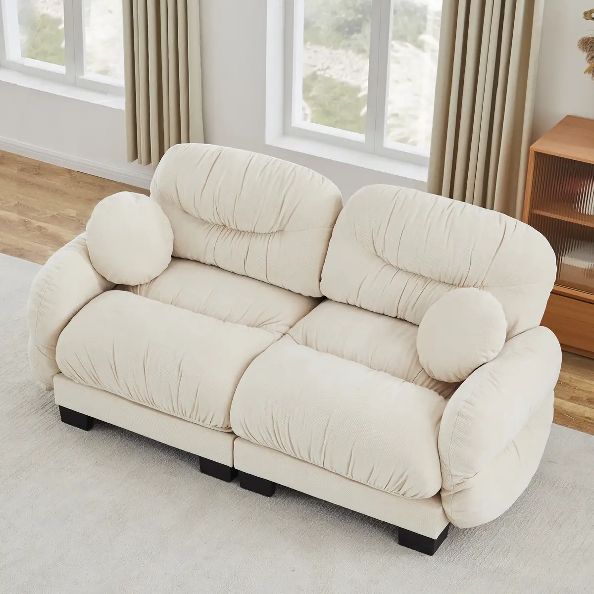 Pleated Design Cozy Chenille Fabric 2 Seater Modular Sofa with High-Density