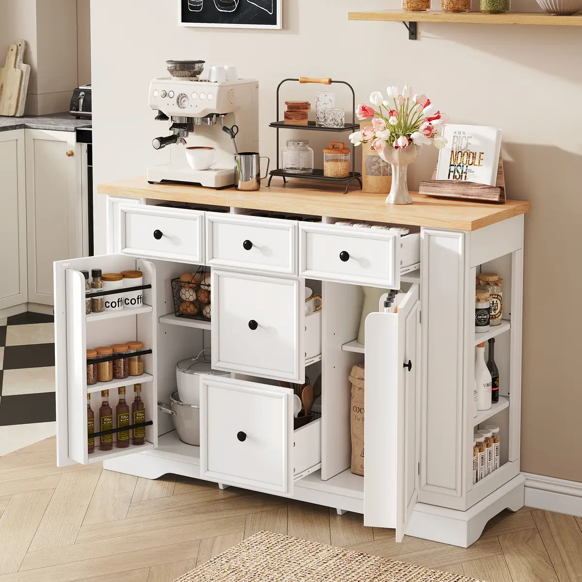 Sideboard Buffet Cabinet with Storage, Kitchen Console Table with 5 Drawers