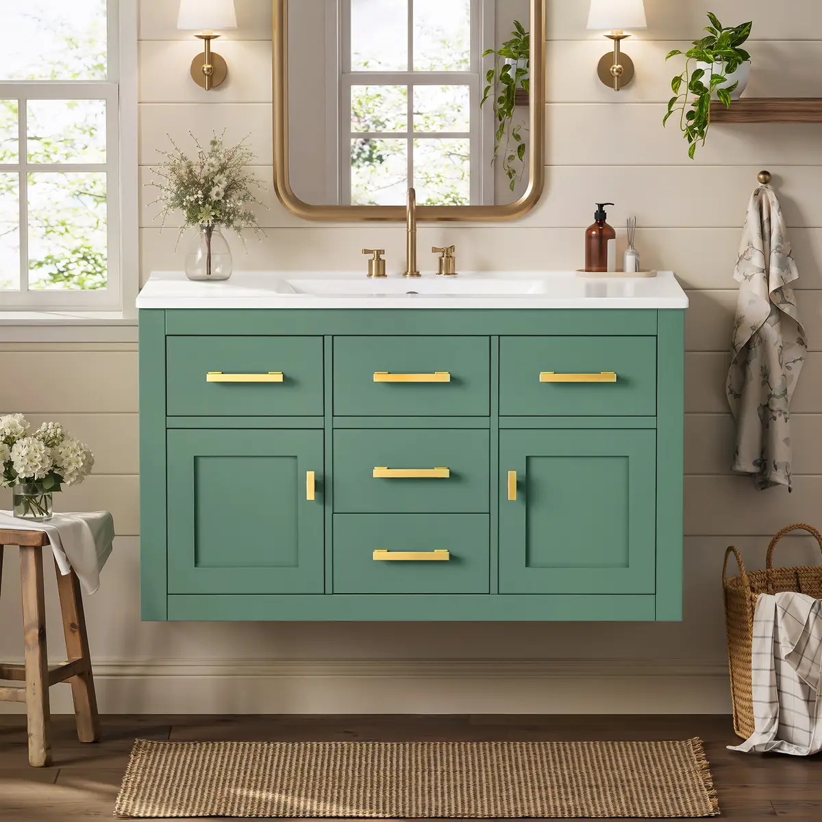 36'' Wall Mounted Bathroom Cabinet – French Style Bathroom Vanity with Glossy