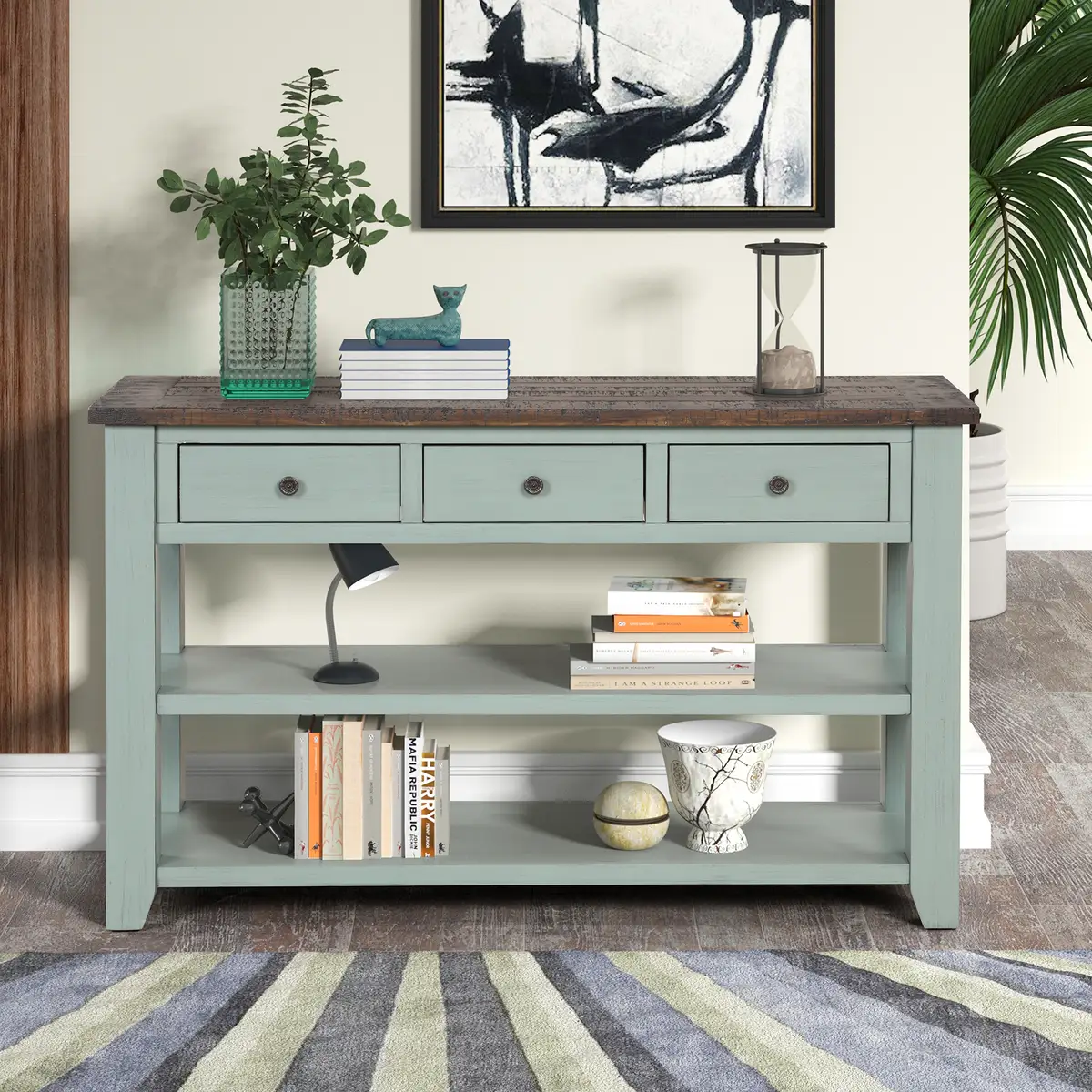 48'' Solid Pine Wood Top Console Table, Modern Entryway Sofa Side Table with 3